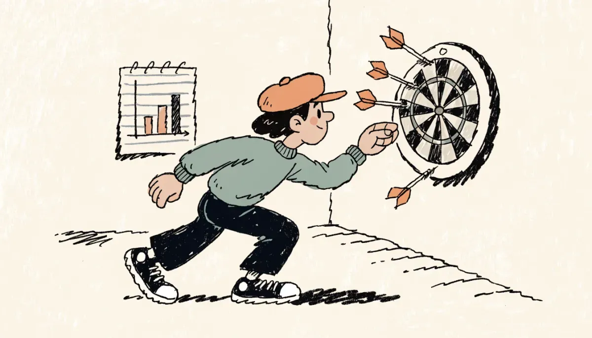 Illustration av student som siktar pilar mot en piltavla som visar svaga områden