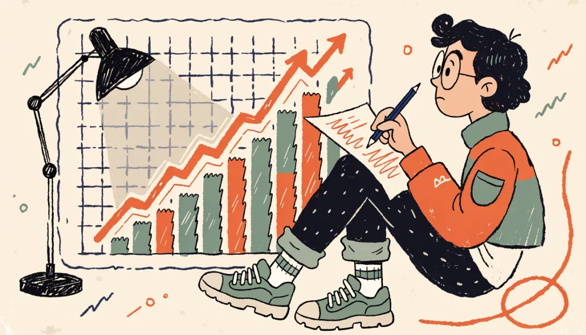 Illustration av student som analyserar antagningsstatistik och data