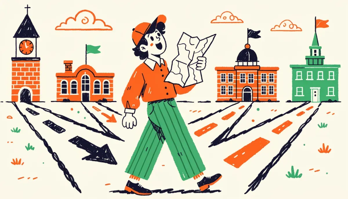 Retro illustration av olika utbildningsvägar baserat på HP-resultat