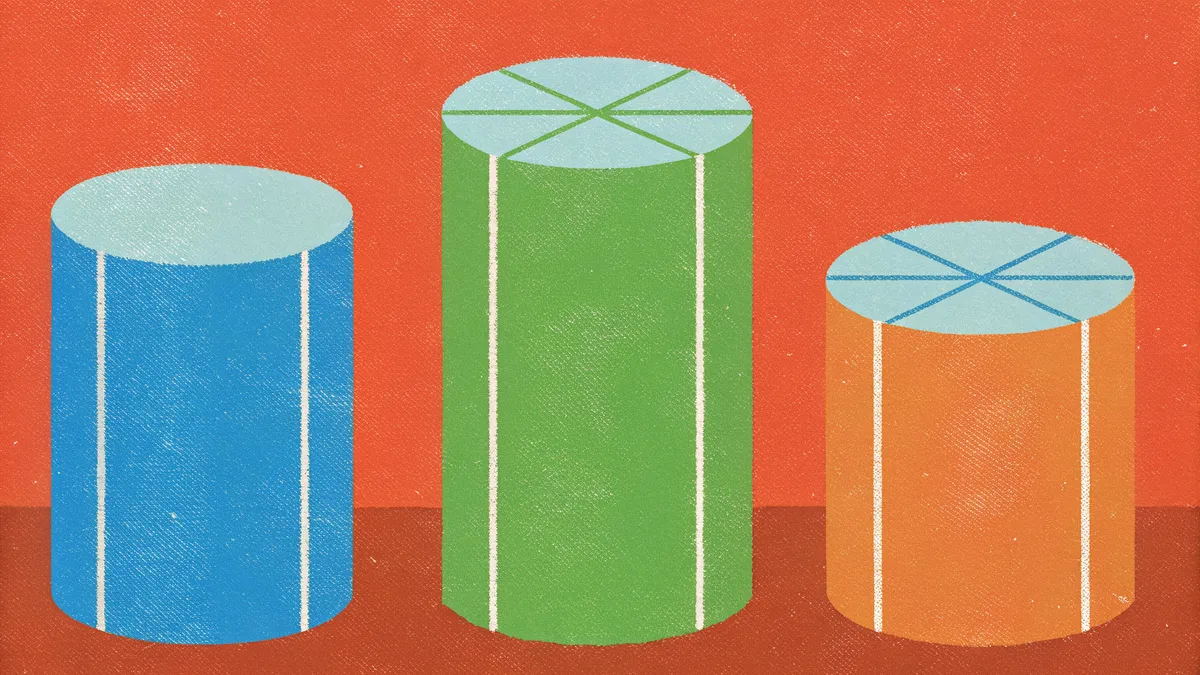 Tre cylindrar i olika storlekar för jämförelse av volymer