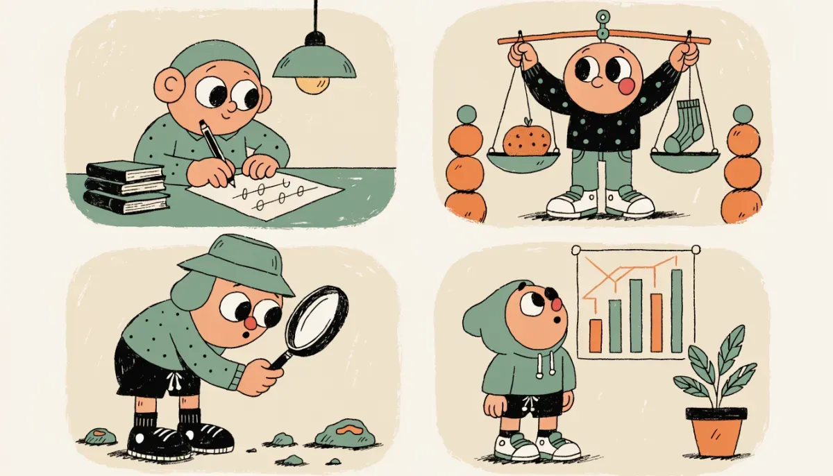 Illustration av de fyra matematiska delproven på högskoleprovet