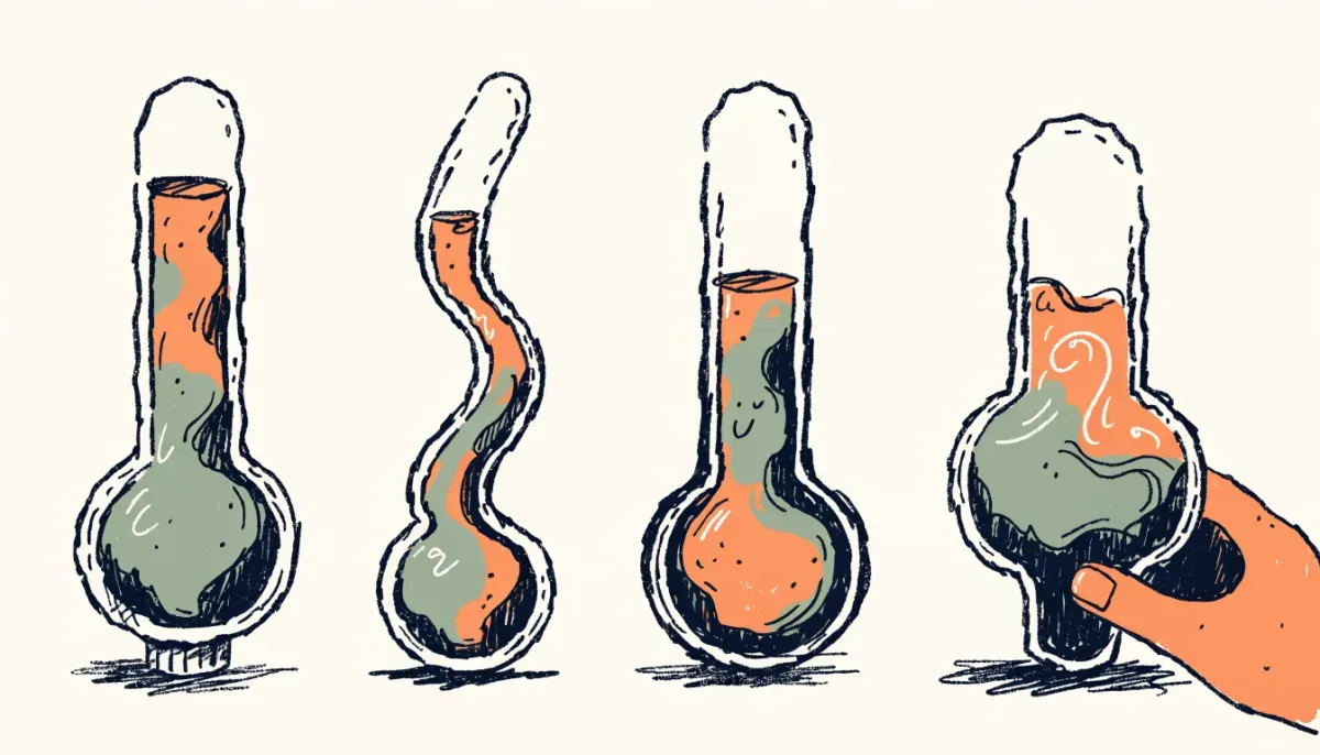 Retro illustration av fyra termometrar på olika nivåer som visar prestation per delprov