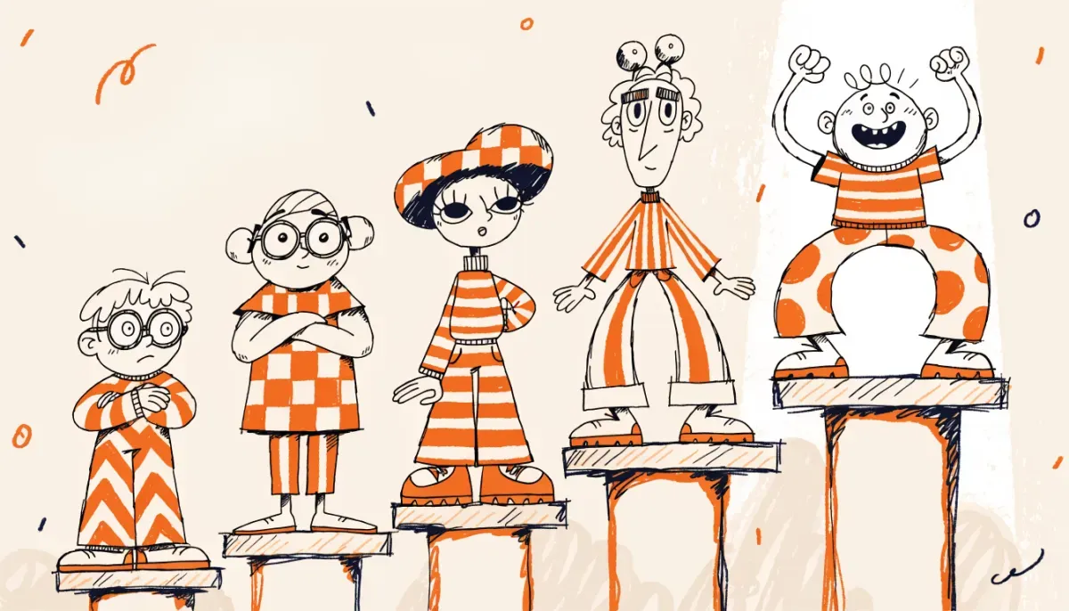 Illustration av studenter på olika nivåer som visar percentilfördelning