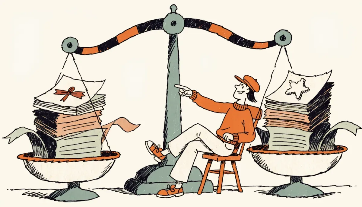 Retro illustration som jämför betygsvägen och HP-vägen till högskolan