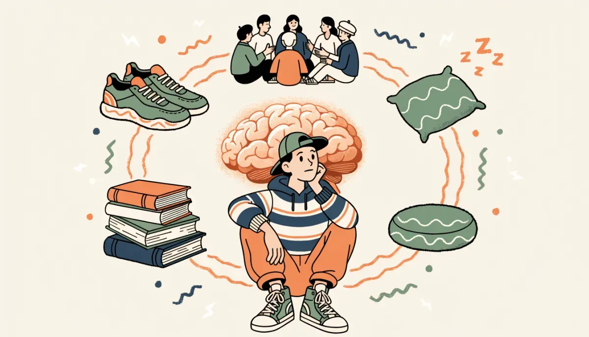 Illustration av metoder för att stärka hypocampus genom träning, meditation, inlärning och sömn