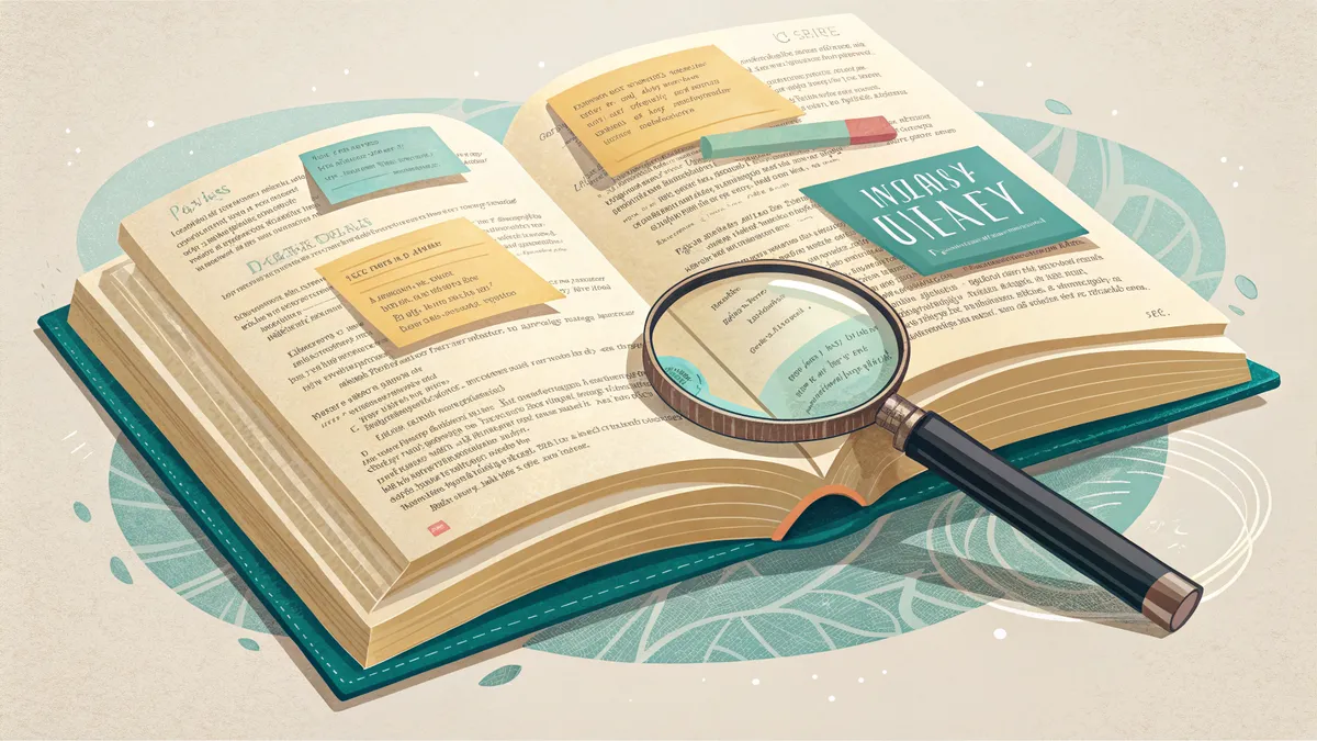 Bok med markeringar för läsförståelseträning