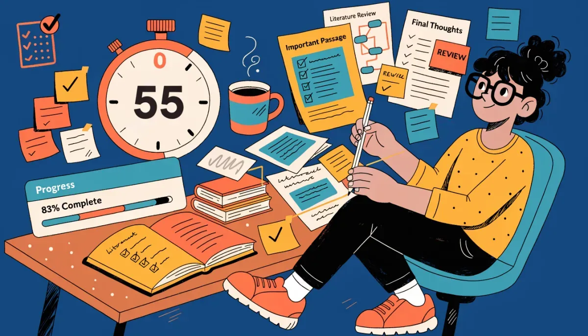 Tidsstrategi för LÄS-delen: student med stoppur och organiserade anteckningar