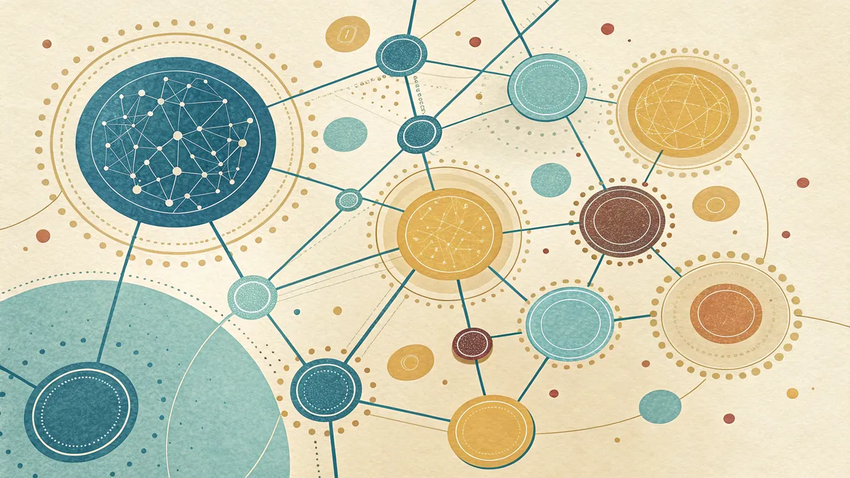 Konceptkarta med sammankopplade noder för matematiska ämnesområden