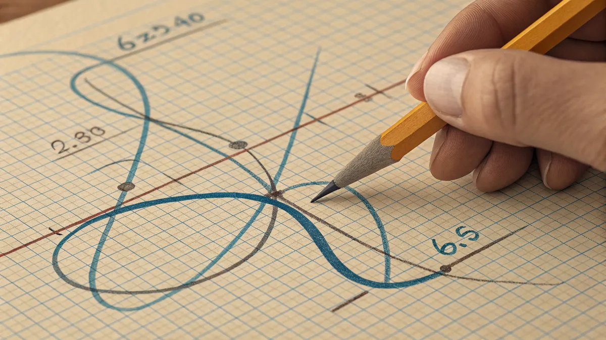 Hand som ritar matematiska kurvor på rutat papper