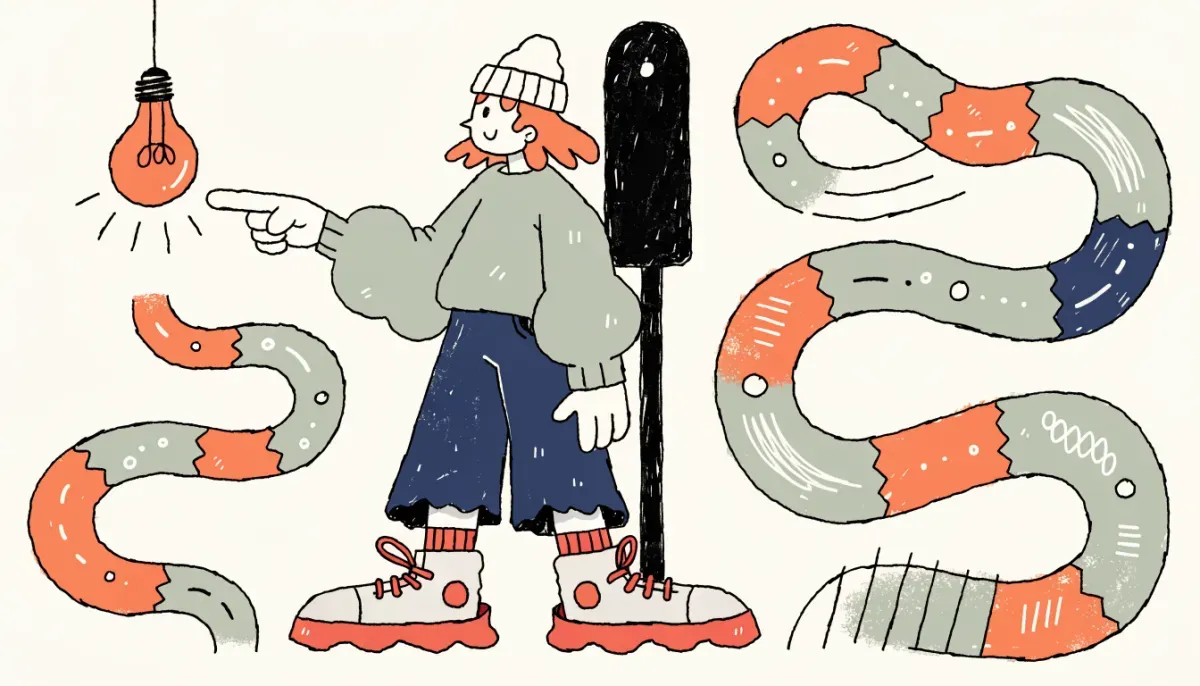 Illustration av student som väljer en genväg istället för en lång omväg