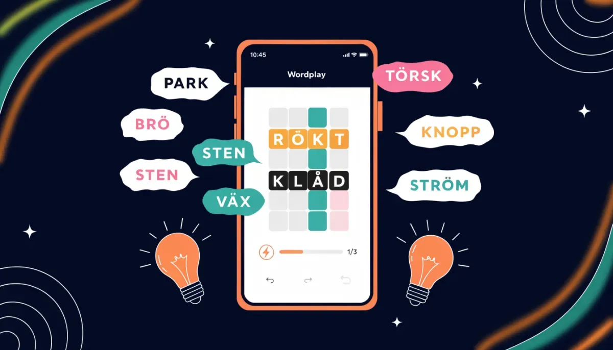Ordspel och ordlekar på mobiltelefon för att träna ordförrådet