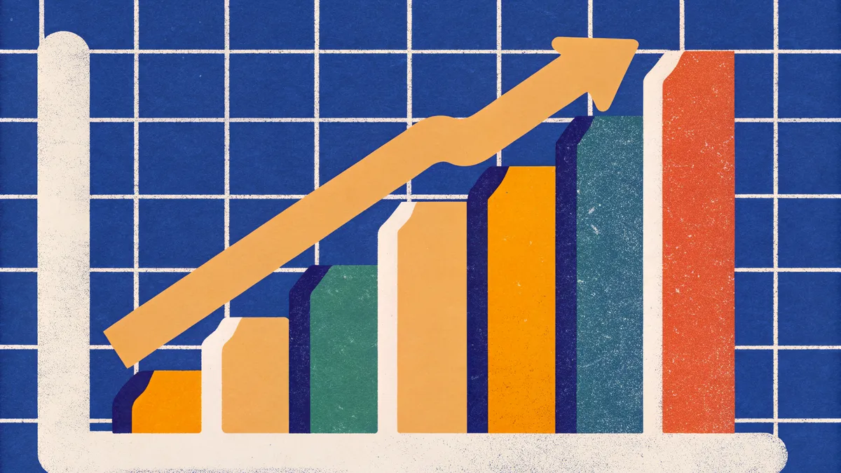 Stapeldiagram som visar tillväxt och procentuell förändring