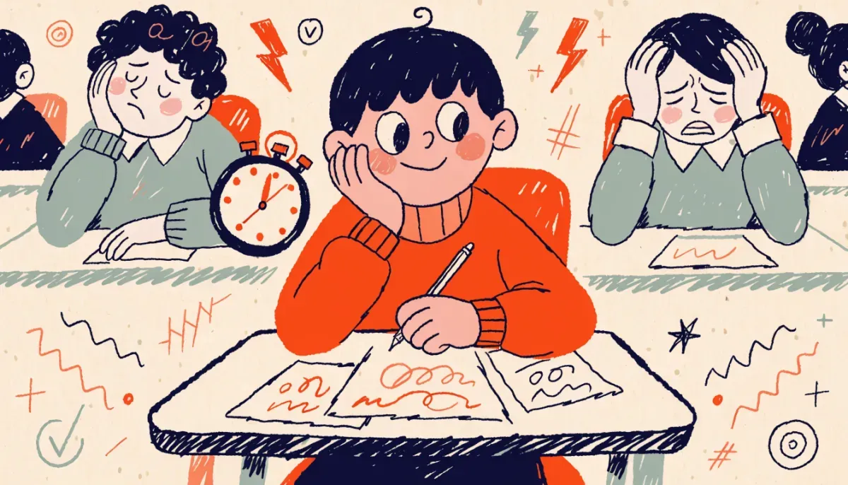 Student som håller fokus under en lång provdag