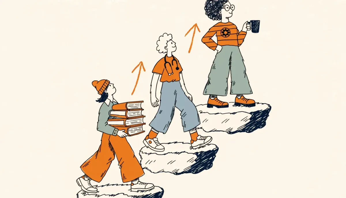 Illustration av karriärstege från student till specialistsjuksköterska