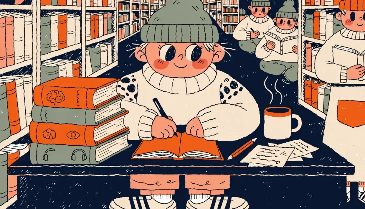 Student som studerar socialt arbete med böcker och anteckningar